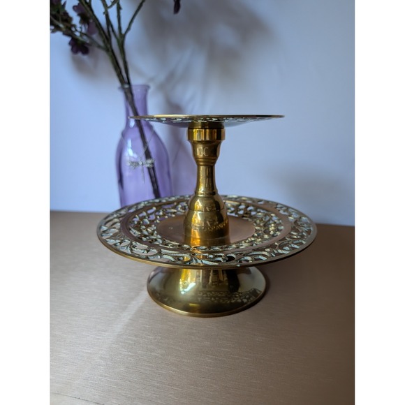 Vintage Brass Two Tiered Ornate Candle‎ Holder Decor Tableware Candlestick
